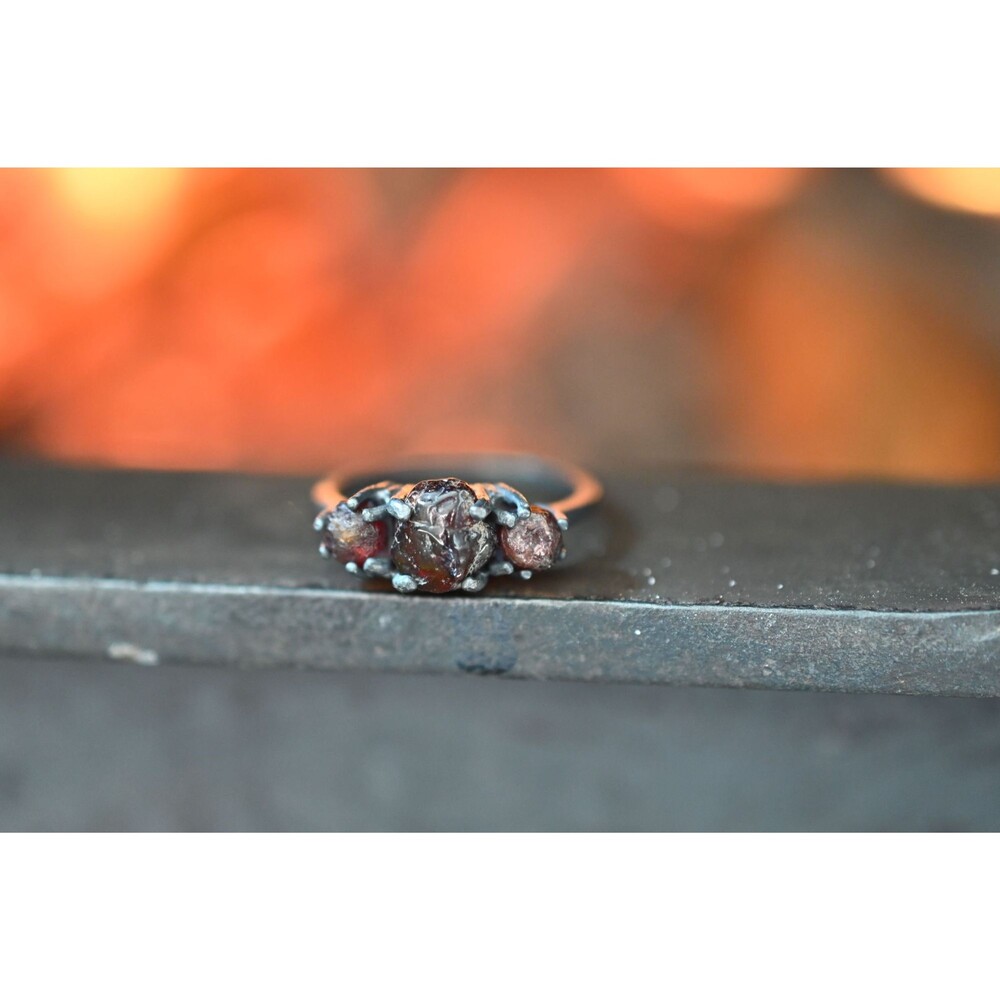 Raw Garnet Engagement Ring, Rough Diamond Wedding Band, Unique Sterling Silver P